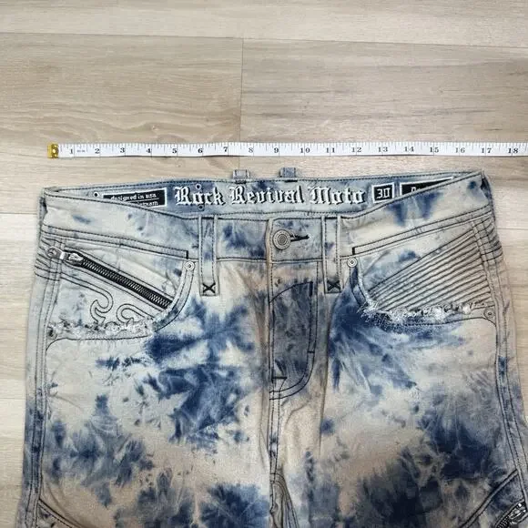 Rock Revival Moto Men's Daviday Jeans Acid Wash Blue - Size 30x32